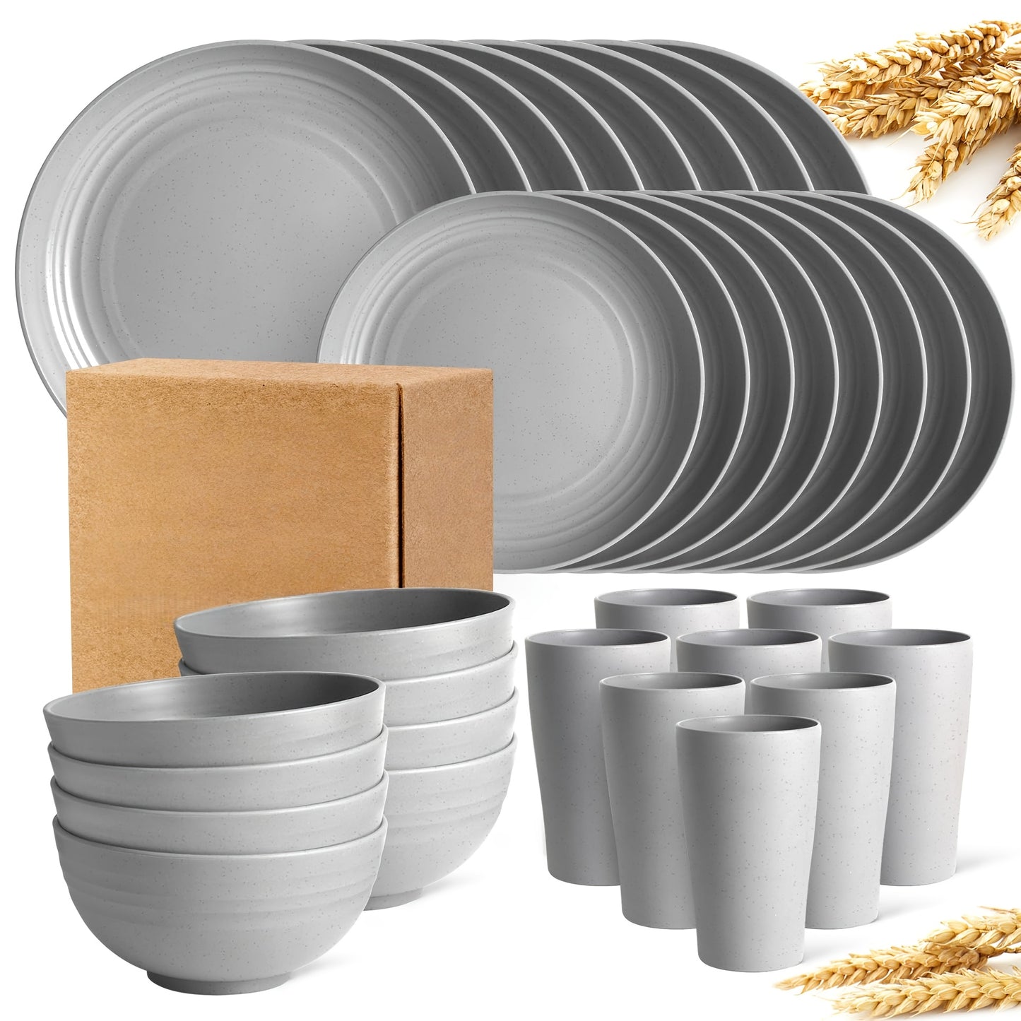 16/17/32pcs Kitchen Dinnerware Set Made from Wheat Straw, 4 Or 8 People. Unbreakable Modern Dishes
