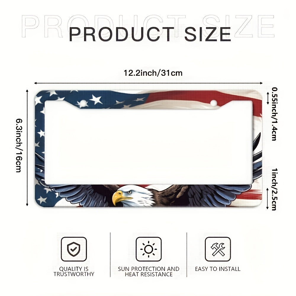 American Flag and Eagle - 2pcs License Plate Frame - Premium ABS Material - Windproof & Rainproof