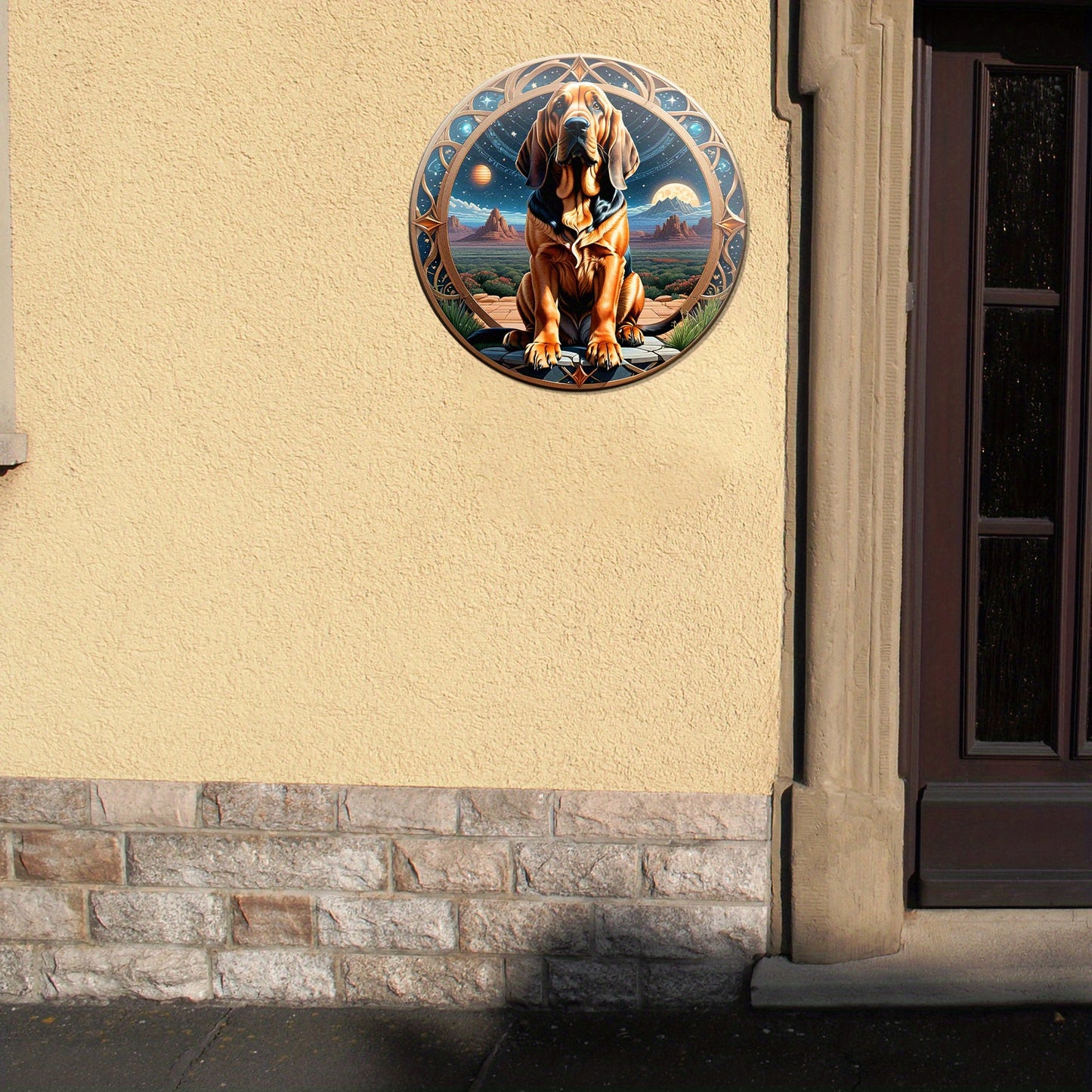 1pc, Bloodhound Sign - Cute Dog Aluminum Sign, Suitable Wall Decor, Round Fashion Art (8"x8")