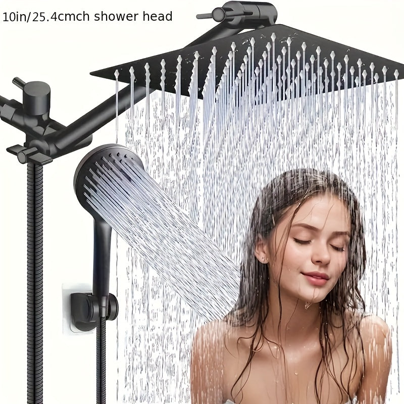 8 1/2" High Pressure Rainfall Shower Head/Handheld Shower Combo W/11" Extension Arm, 5 Settings