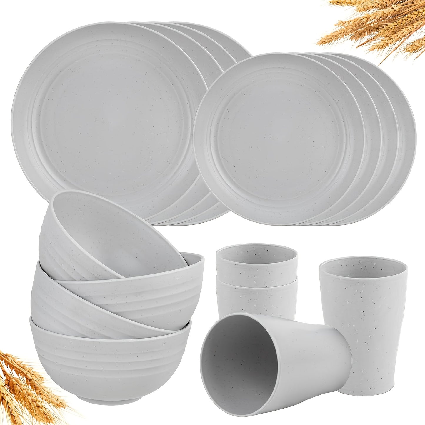 16/17/32pcs Kitchen Dinnerware Set Made from Wheat Straw, 4 Or 8 People. Unbreakable Modern Dishes