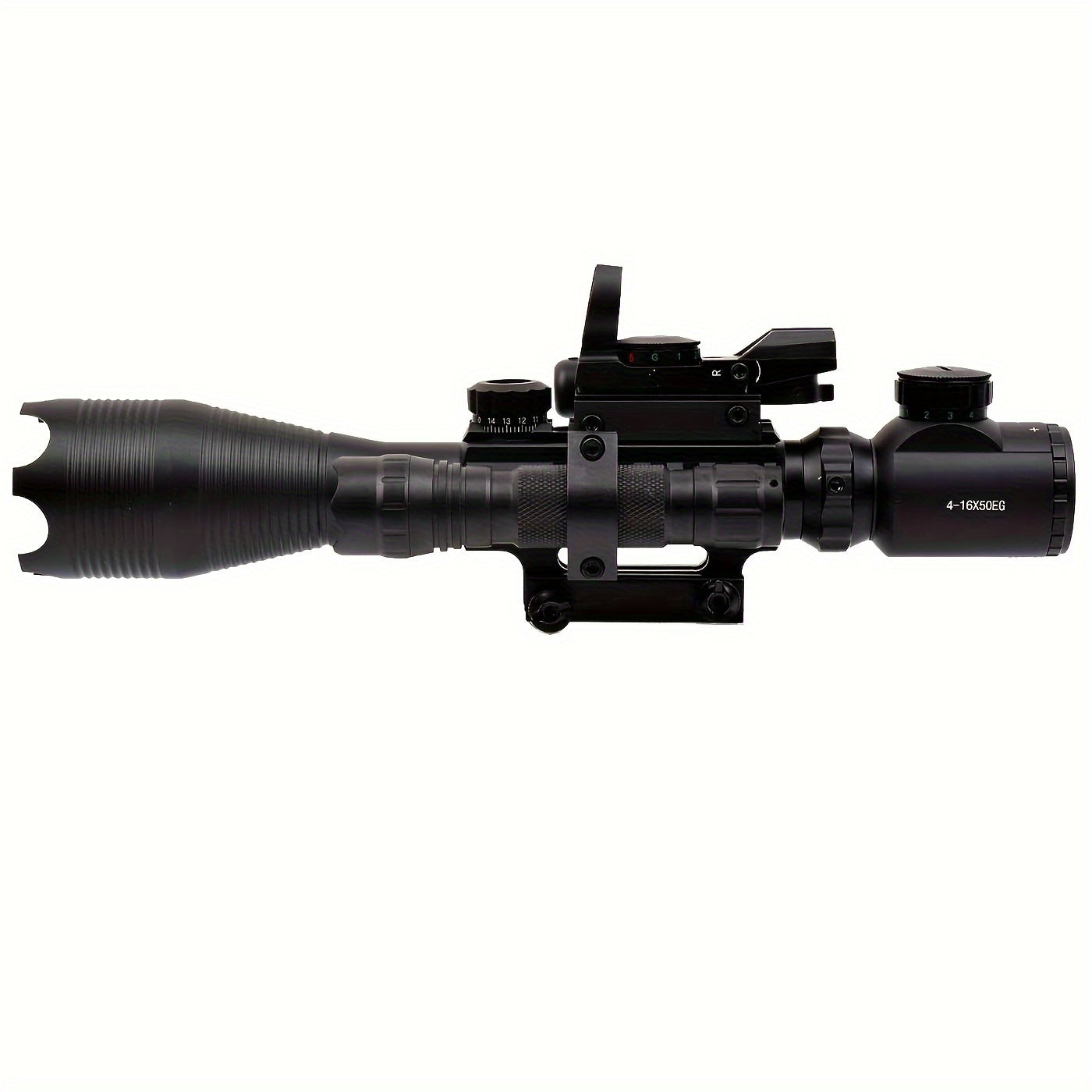 1x High-Power 4-16x50 Tactical Rifle Scope with Red & Green Illuminated Reticle, Laser & Holographic Dot Sight - Durable Aluminum Alloy, Battery Operated for Precision Hunting & Shooting - Ideal Gift for Christmas, Valentine'
