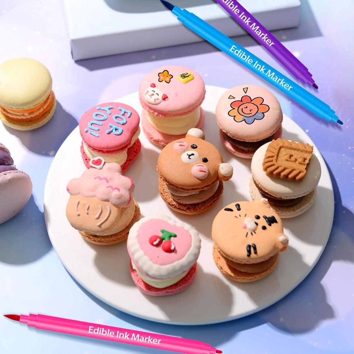12pcs Food Grade Color Pens, Cookie Cake Coloring Markers, Double-Sided Food Grade Pens