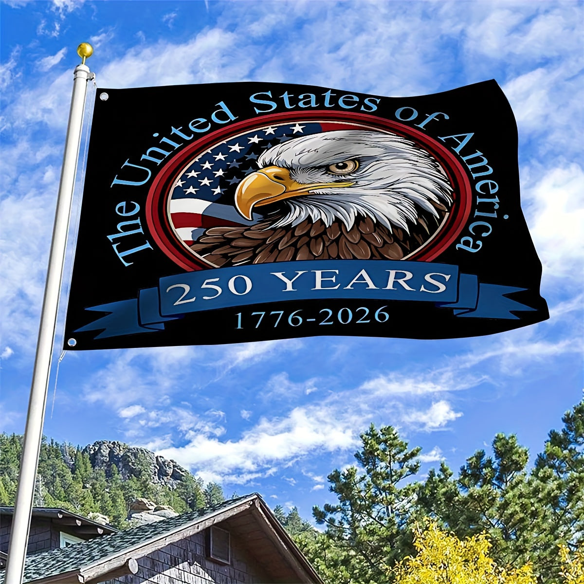 250th Anniversary American Flag- Patriotic Eagle and Star Design with Commemorative Years 1776-2026