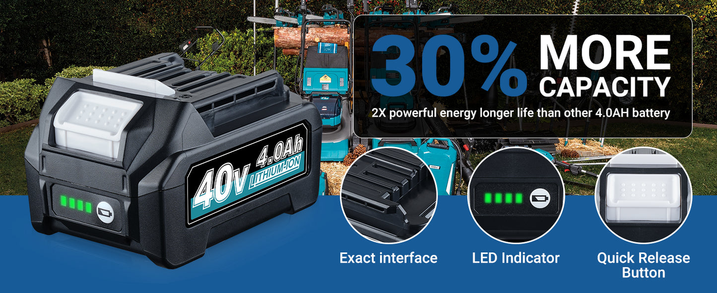 2Pcs BL4050 BL4040 4.0Ah 40V XGT Battery MAK40V Replacement /Makita BL4050F BL4025 40 Volt