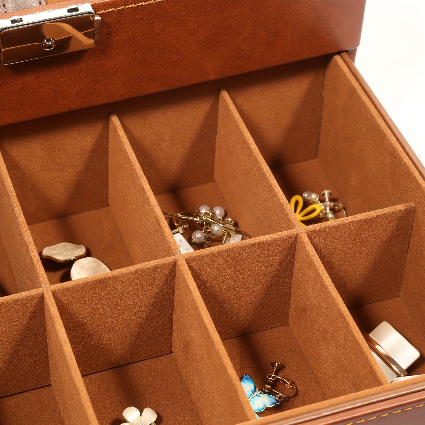 20-grid Double-layer Watch Box, Brown, Black, Gray Pillows, Solid Glass Cover,Collection And Display