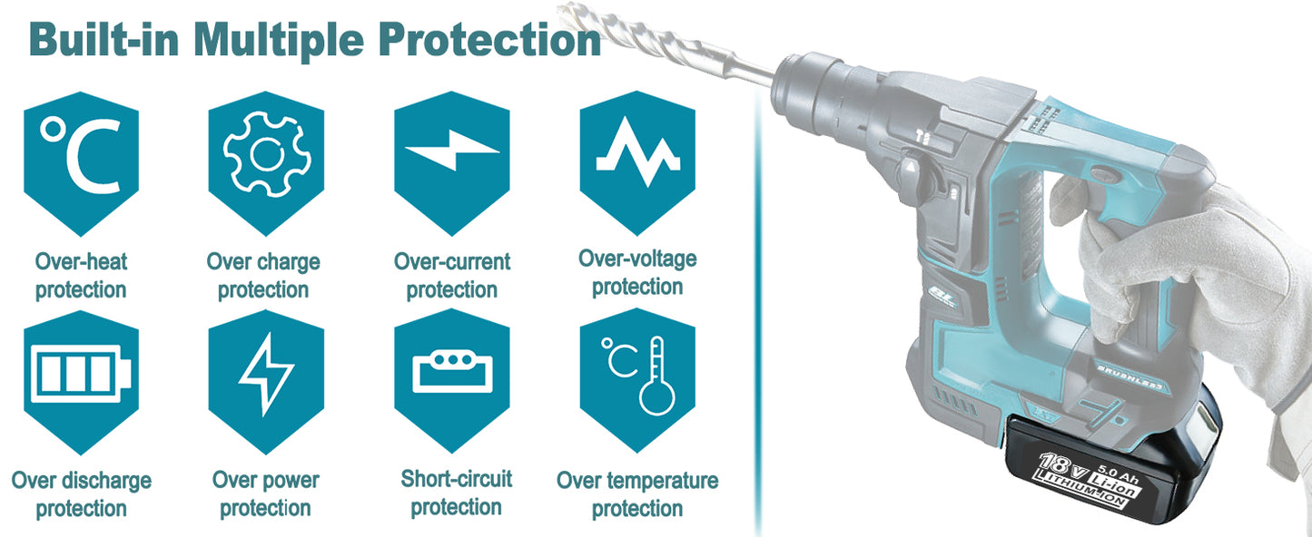 BL1850B 5000mAh 18V Battery& Charger for18v Power Tool LED Li-ion LXT BL1830 BL1860