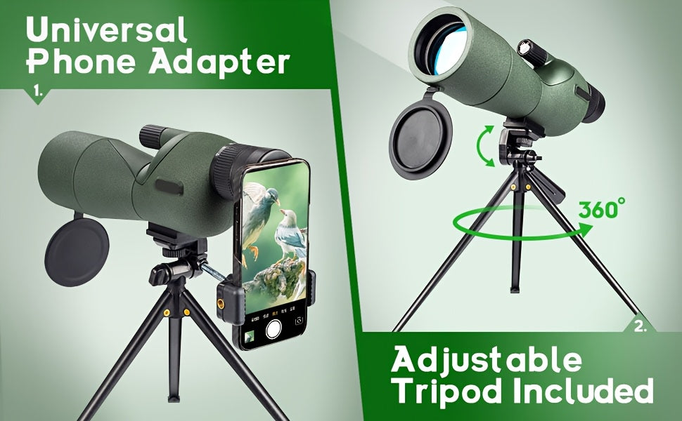 25-75x60 Spotting Scopes With Tripod Carrying Bag And Smartphone Adapter Straight Spotter Scope