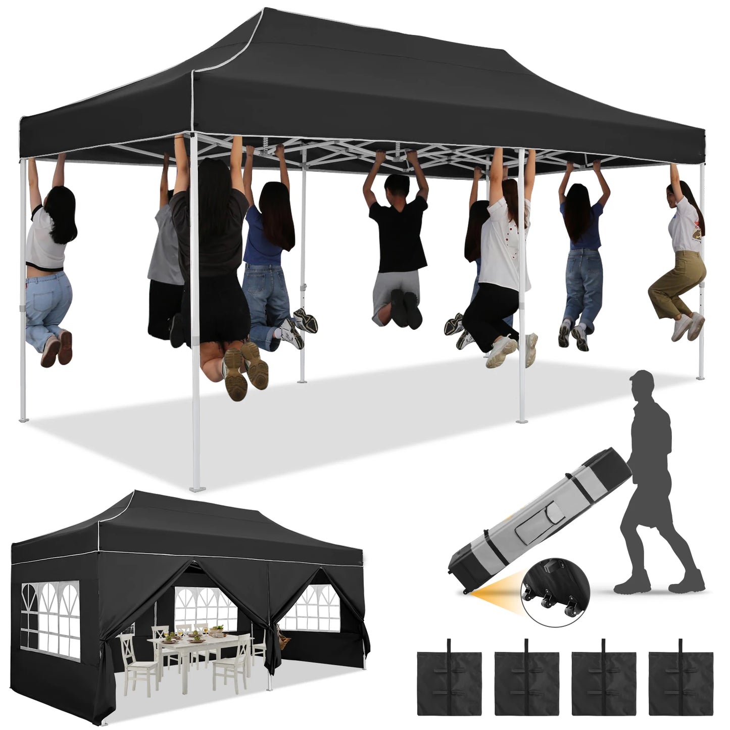 10x20FT Pop up Canopy Tent for Parties, Heavy Duty Easy Setup Tent with 6 Sidewalls