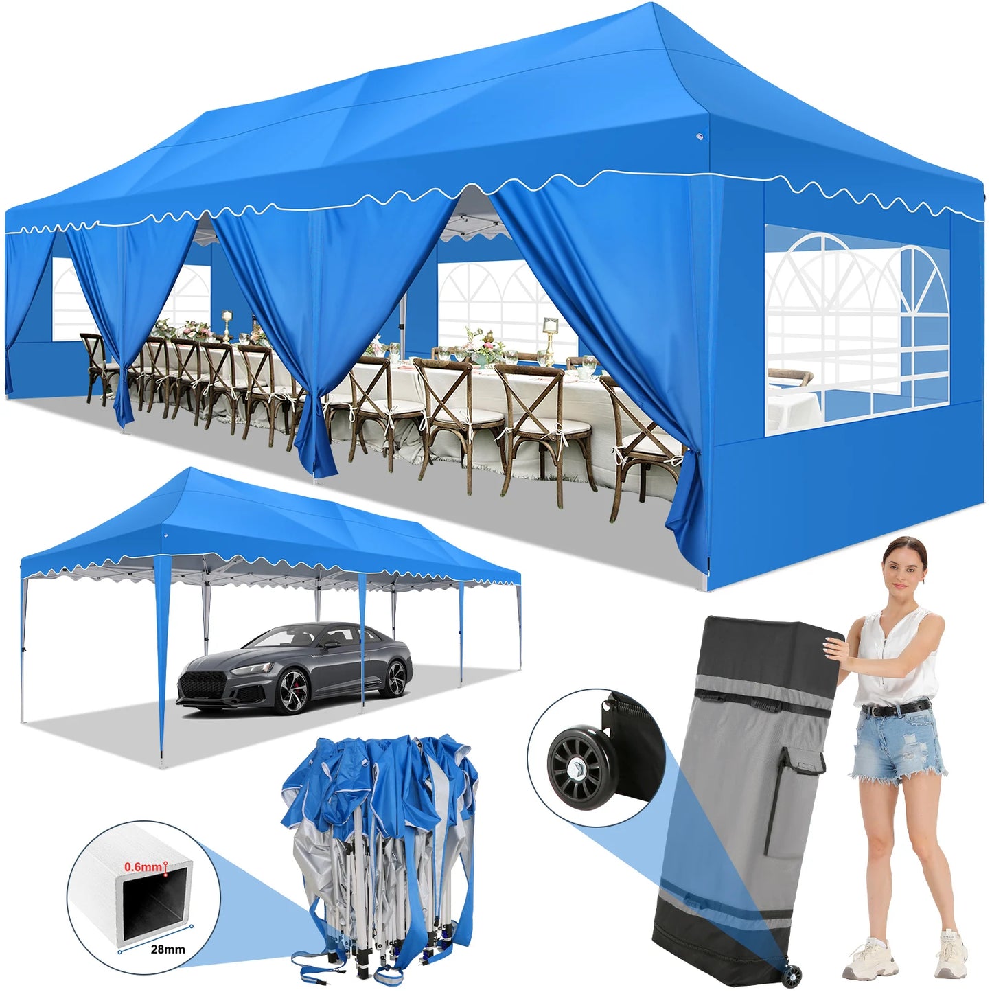 10x30ft Event Canopy with Removable Walls, Premium Pop Up Tent with Reinforced Frame & 2000mm
