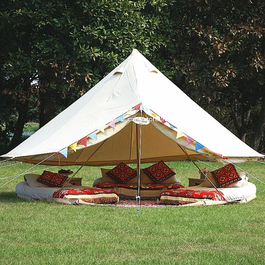 Luxury 4M Cotton Canvas Bell Tent With Stove Hole For 3-5 Persons Glamping