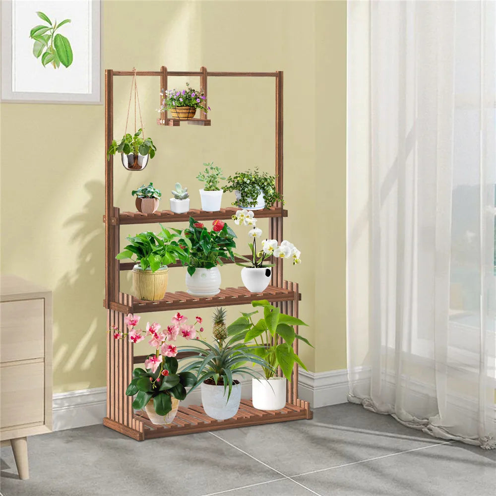 3-Tier Hanging Wood Plant Stand Planter Shelves Flower Pot Organizer Rack Multiple Display