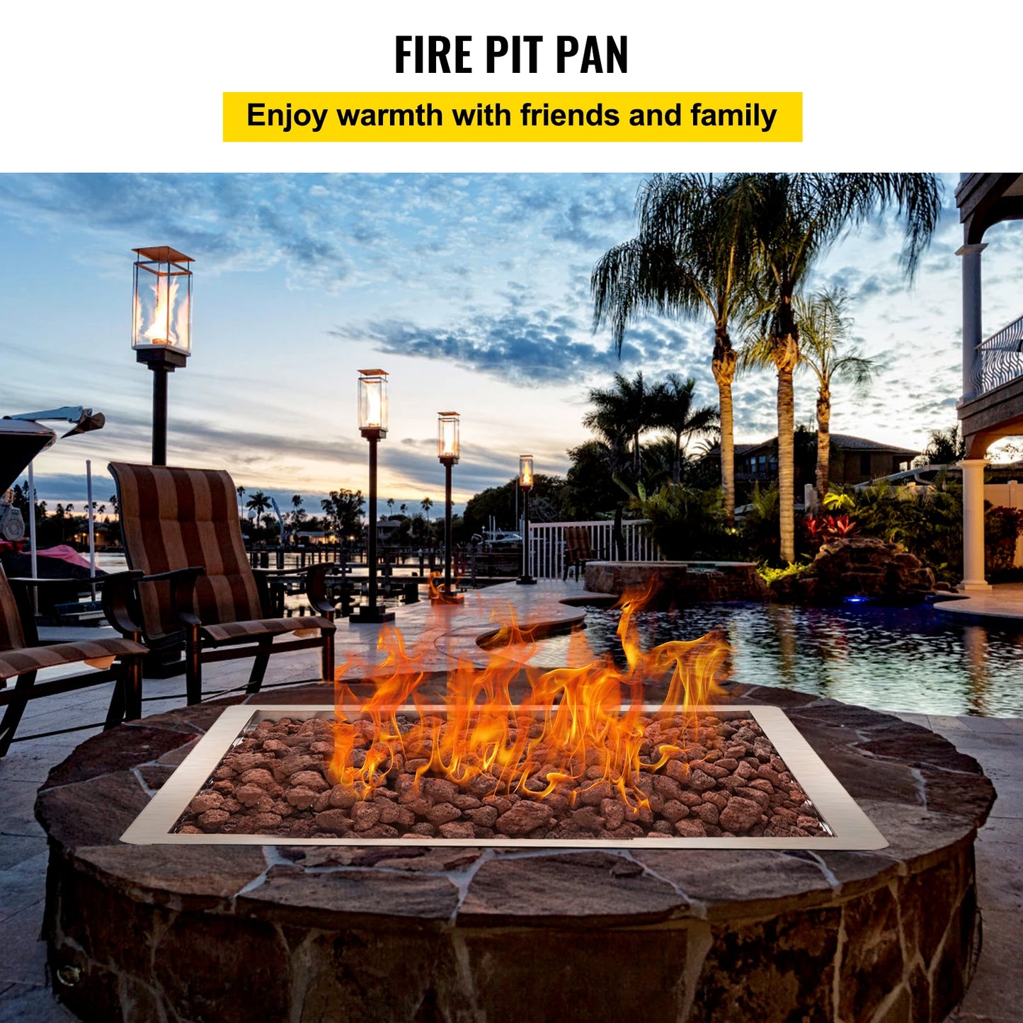 VEVOR Drop in Fire Pit Pan Gas Plate 18X18/36x36 Stainless Steel Big Combustion Area for DIY in Backyard