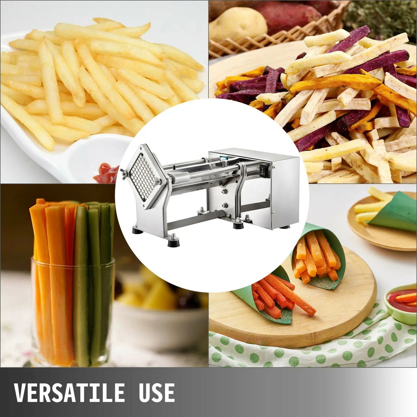 VEVOR Electric Vegetable Cutter Horizonal Fruit Slicer 4 Replaceable Blades Stainless Steel Food Processors