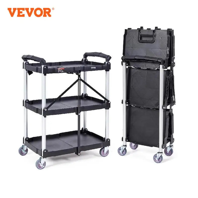 VEVOR 3 Tier Folding Rolling Utility Cart Storage Shelf Movable Gap Rack Serving Cart Slim Slide Organizer
