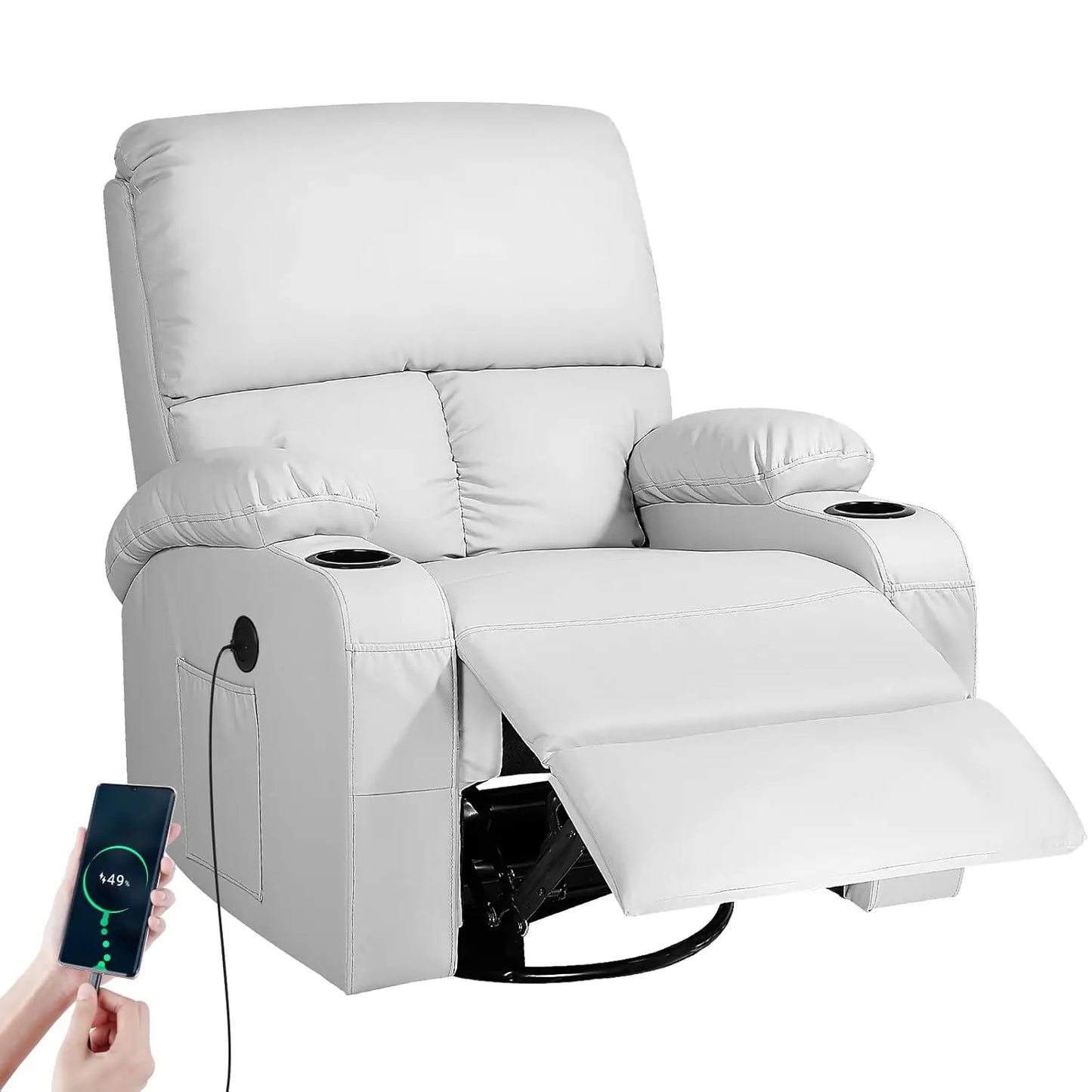 Rocking Recliner Chair, Massage Chair with Vibration Massage and Heat, 360° Swivel Recliner Chair
