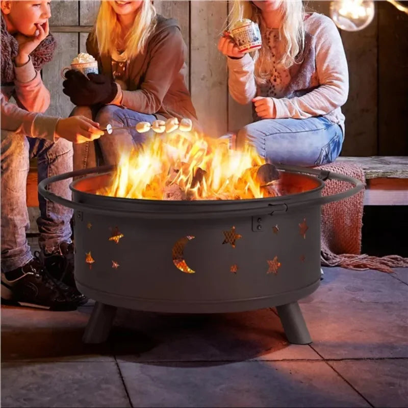 Iron Fire Pit Set Heating Equipment Camping Fire Bowl with Poker Mesh Cover