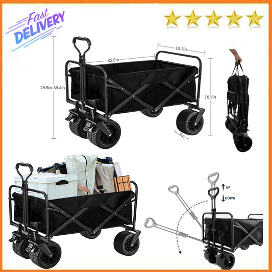 Heavy Duty Utility Collapsible Wagon with All-Terrain 4in×7in Wheels, Load 330 Lbs.