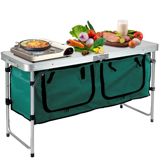 VEVOR Camping Kitchen Station, Aluminum Portable Folding Table with Storage and 4 Adjustable Feet