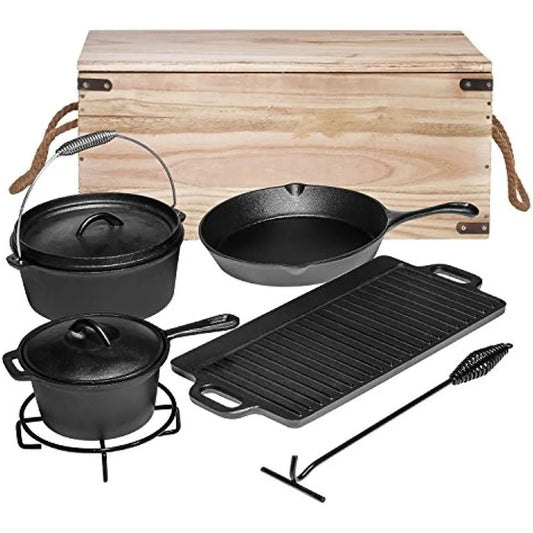 Bruntmor Camping Cooking Set 7. Pre Seasoned Cast Iron Pots And Pans Dutch Oven With Lids - My Store
