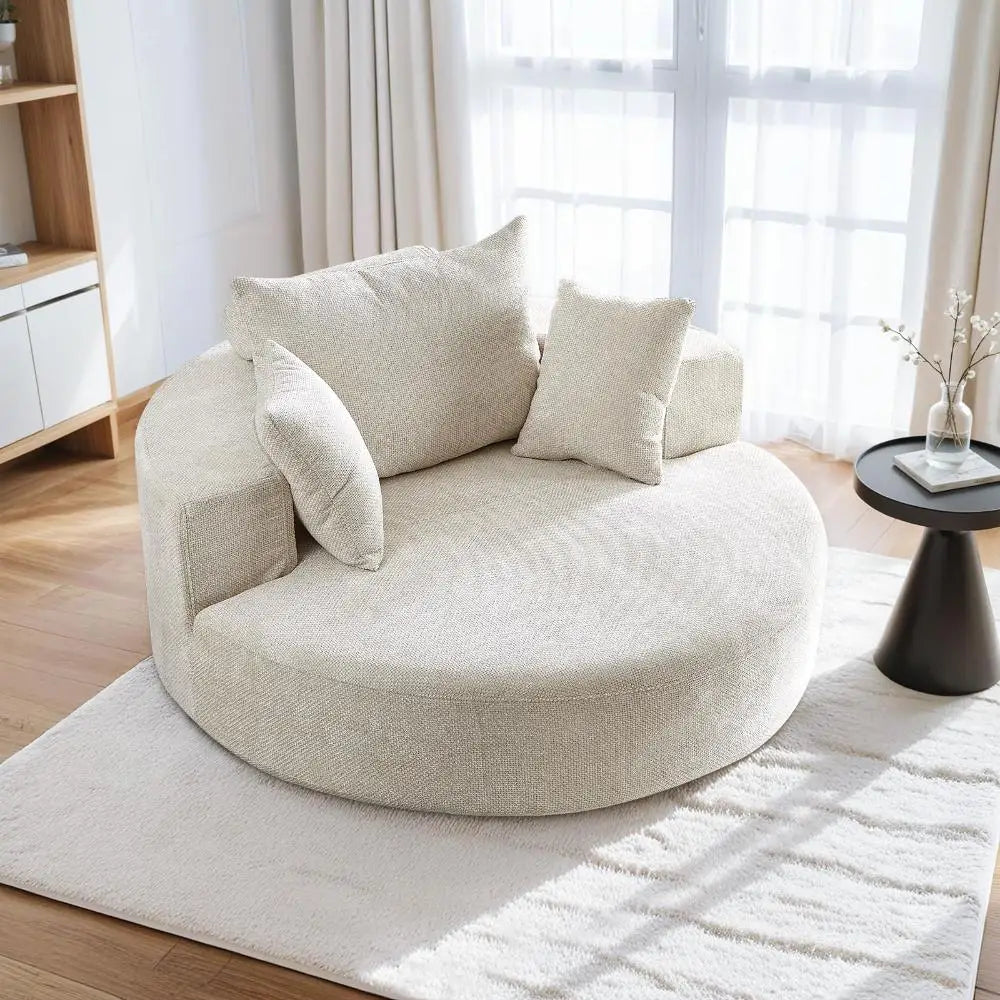55"W Oversized Swivel Accent Chair,360 Degree Upholstered Chenille Swivel Barrel Chair,Comfy