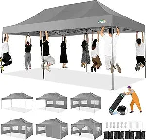 10x20 Heavy Duty Pop up Canopy Tent with 6 sidewalls Easy Up Commercial Outdoor Wedding Party Tents