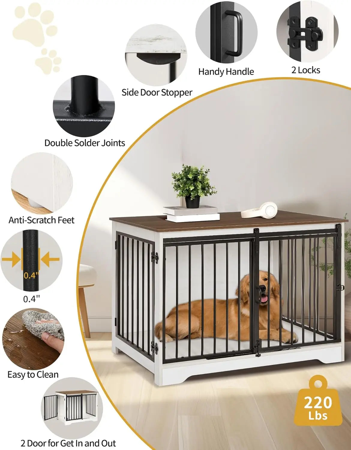 39.4" Heavy Duty Dog Crate W/Barn Door, Kennel for Small/Medium/Large Dogs, End Side Table
