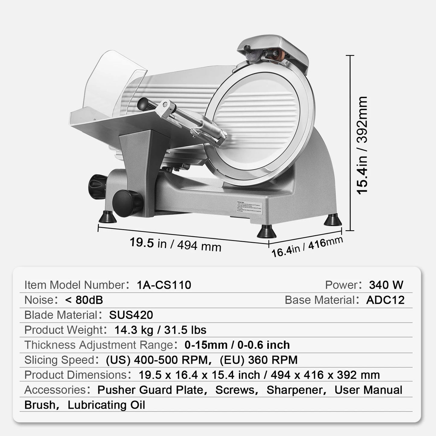 SucceBuy Meat Slicer 8/10inch Carbon Steel Blade Electric Deli Food Slicer Adjustable/Commercial
