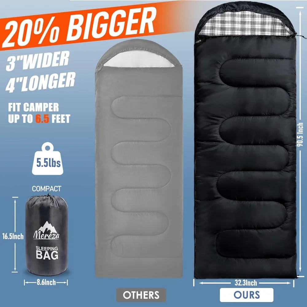 Flannel Sleeping Bag XL, Large Wide Sleeping Bags, Warm Sleeping Bag 4 Season Warm & Cool Weather