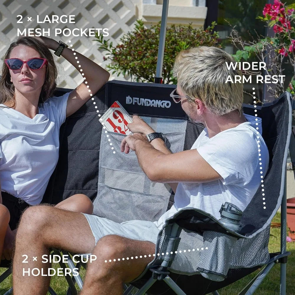 Oversized Double Camping Chair, 660lbs Heavy Duty 2 Person Folding Padded Loveseat