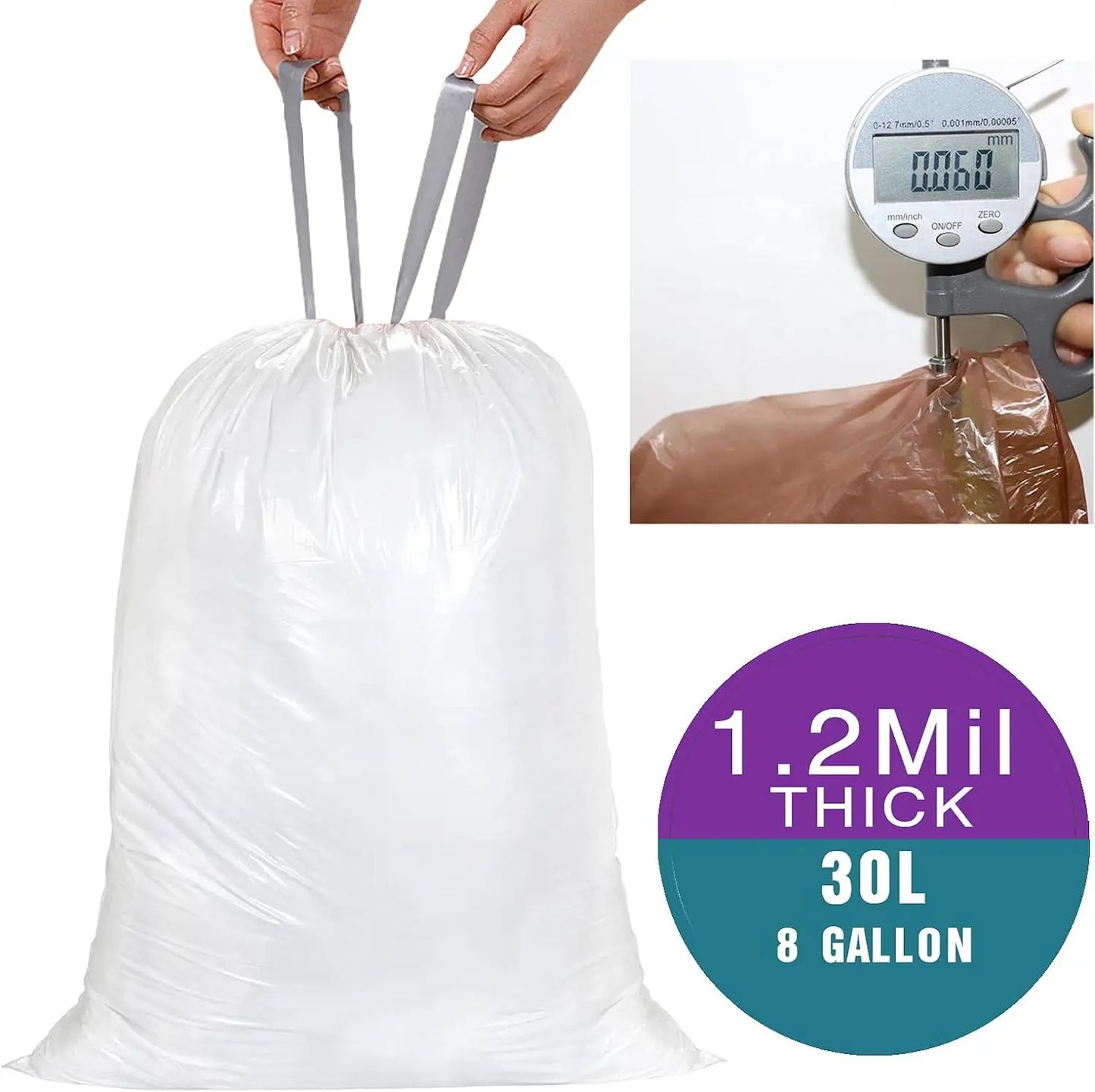 Code G (200 Count) 8 Gallon Heavy Duty Drawstring Plastic Trash Bags Compatible with Code G | 1.2 Mil | White Drawstring Garbage