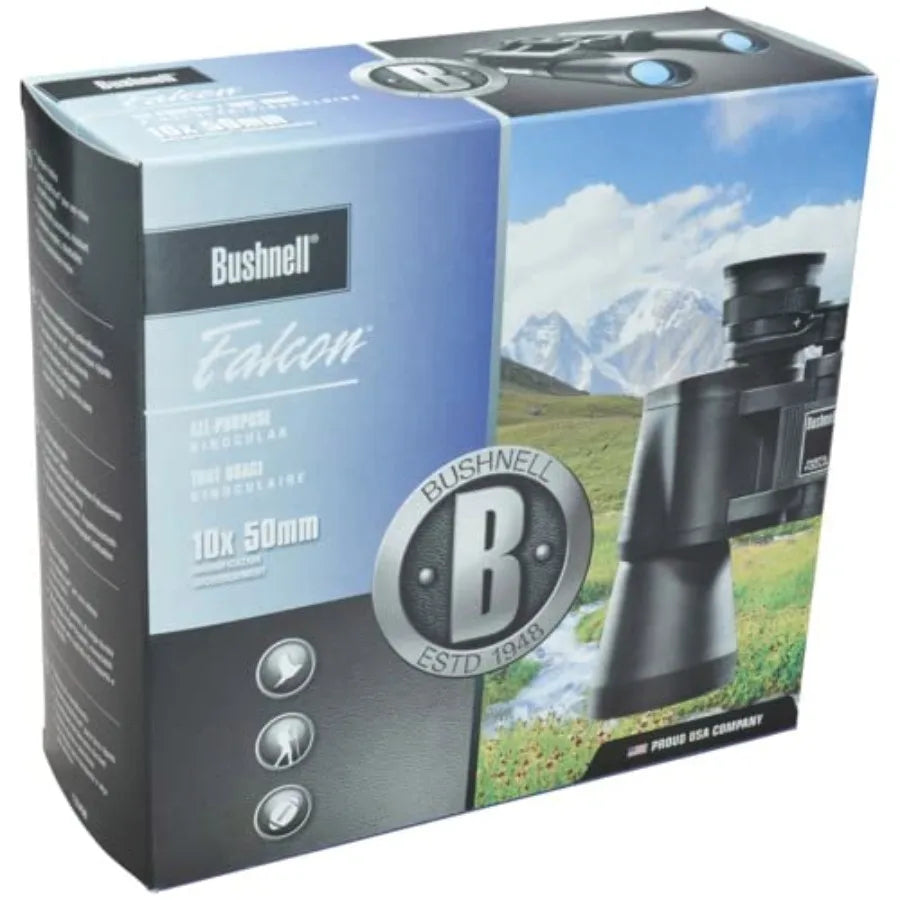 Bushnell Falcon 10x50 Wide Angle Binoculars in Black for Outdoor Viewing High Clarity Optics Rubber