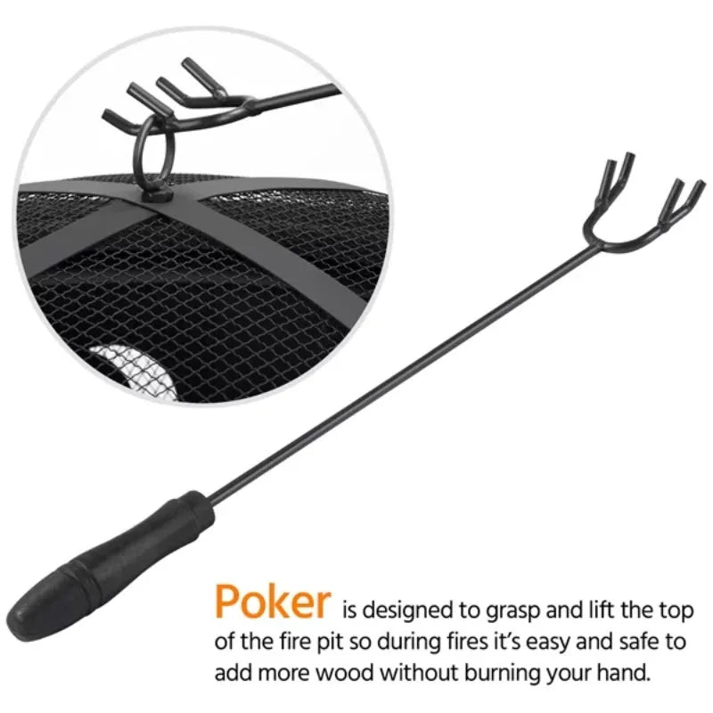 SMILE MART Iron Fire Pit Set Bowl with Poker Mesh Cover for BBQ Backyard Patio