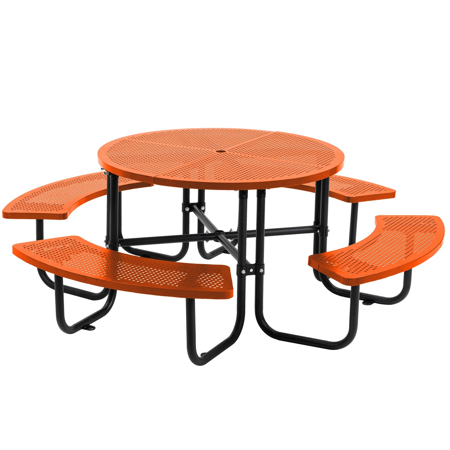LZBEITEM Round Metal Picnic Table with Umbrella Hole, 46" Steel Portable Picnic Table Courtyard BBQ