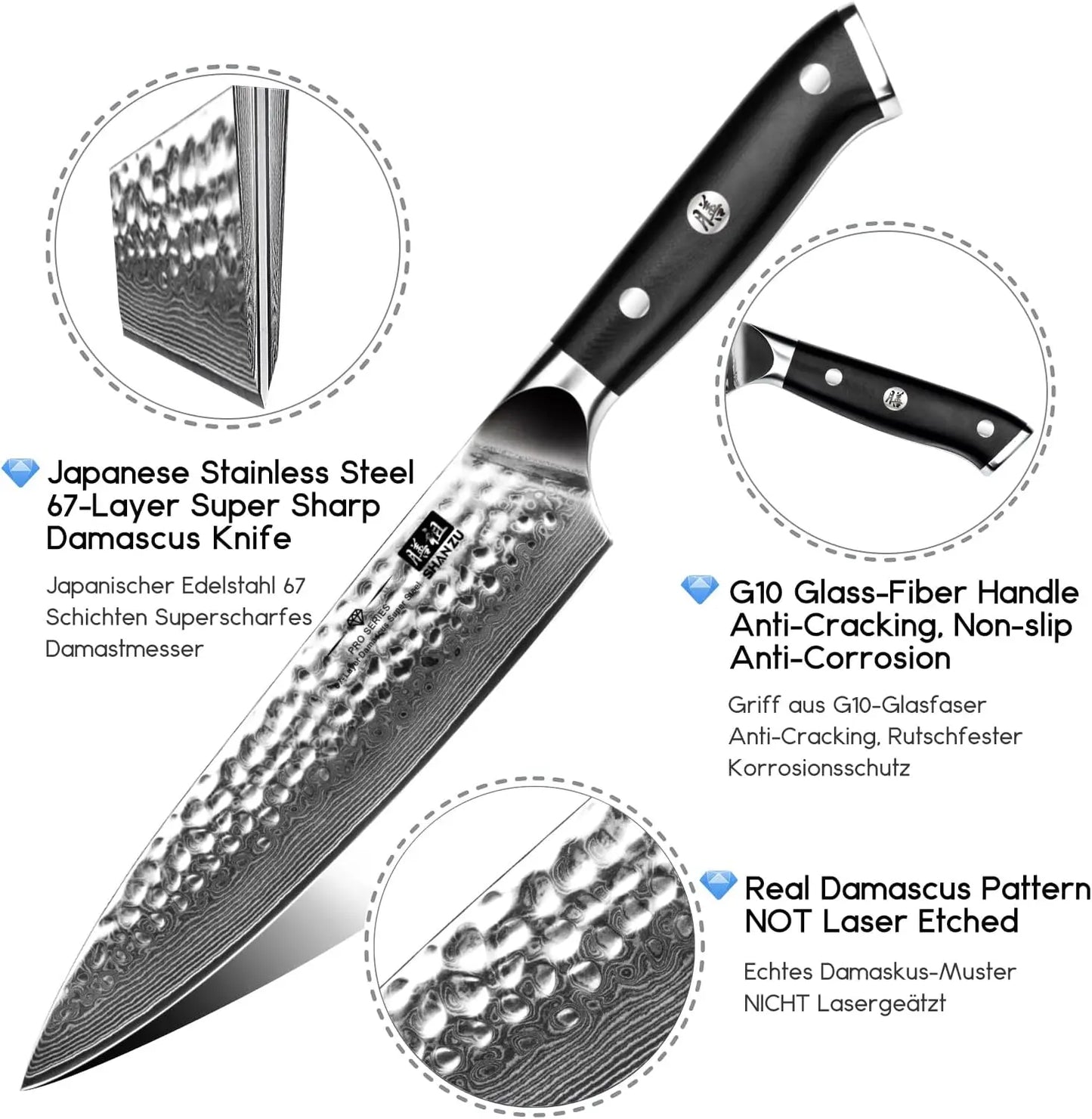 SHAN ZU Damascus Steel Knife 8 Inch VG10 67 Layer Kitchen chef Knife Japanese high carbon steel