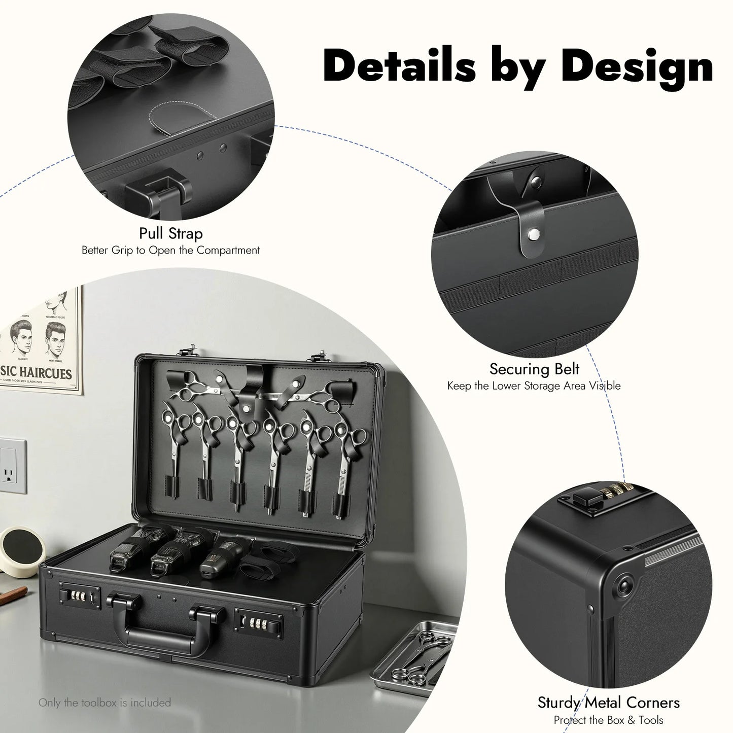 Aluminum Alloy Barber Tool Box Multi Compartment Storage Case Portable Hairstylist Scissor Clipper Comb Hair Dryer Organizer Case