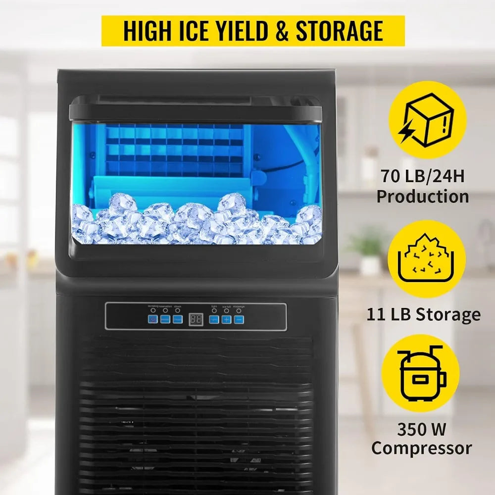 110V tabletop ice maker 70LB/24H, 350W automatic portable ice maker with 11LB storage,36 automatic