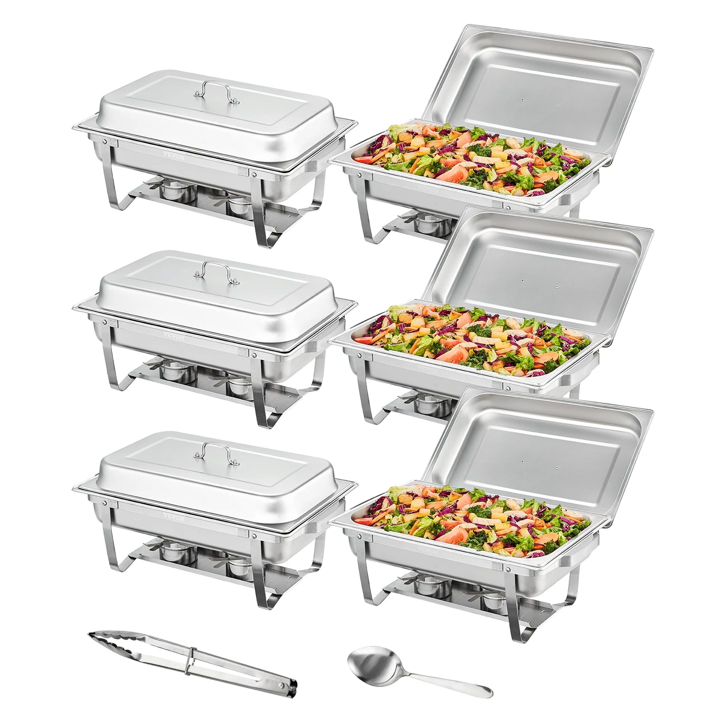 SucceBuy 8QT Chafing Dish 2/4/6 Packs w/ Full Size Pans Buffet Catering Warmer Server Folding Stand
