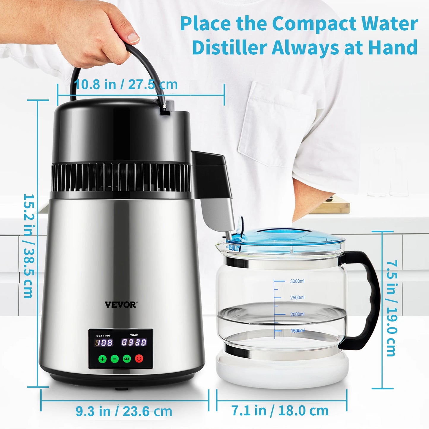 SucceBuy 4L Water Distiller Purifier Filter 1 L/H Distilling Speed Dispenser/Softener Touch Screen