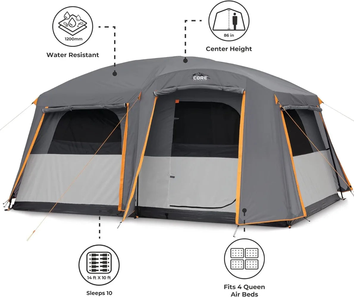 CORE Large Multi Room Tent for Family with Full Rainfly for Weather and Storage