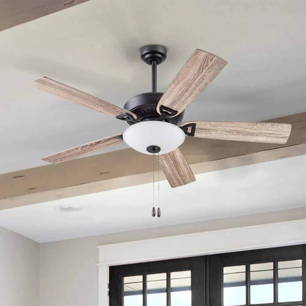 2023 New Prominence 52" Silver, Khaki, or White Ceiling Fan with 5 Blades, Bowl Light Kit, Pull Chains