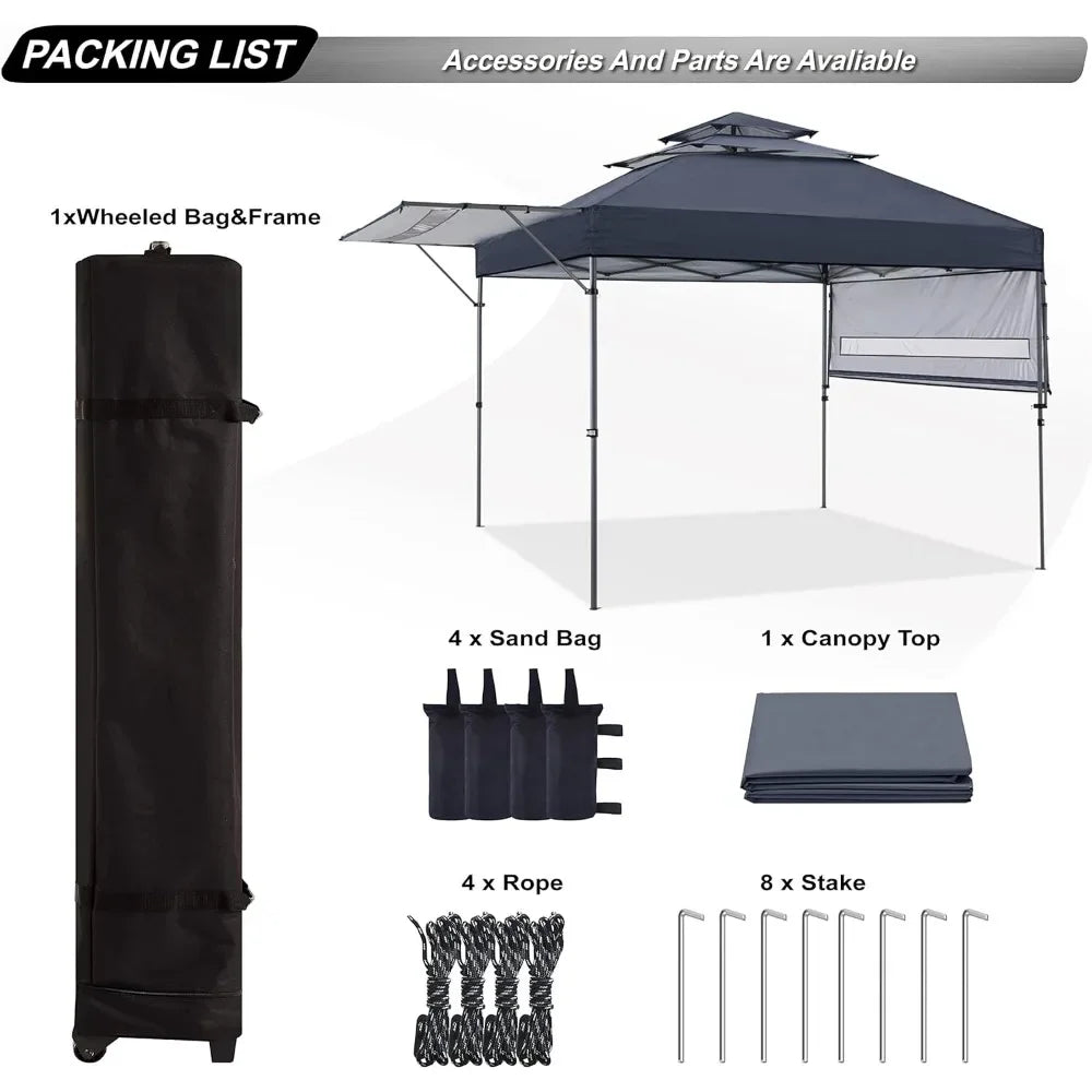 Pop Up  3-Tier Instant Canopy With Adjustable Dual Half Awnings Tent Dark Gray