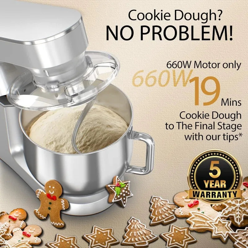Stand Mixer, 9.5 Qt. 660W 10-Speed Electric Kitchen Mixer with Dough Hooks, Flat Beaters