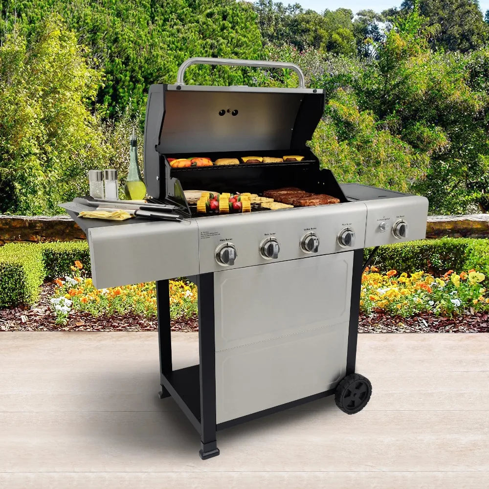 Kenmore 4-Burner Outdoor Propane Gas Grill with Side Burner, Stainless Steel