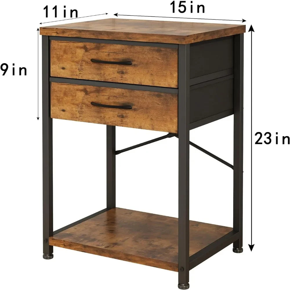 Nightstand Side Table with Storage Drawer Open Shelf