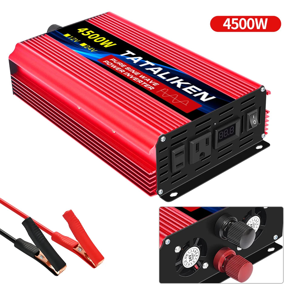 Power Inverter 10000W DC 12V to AC 110V 60HZ Pure Sine Wave /LCD Display Remote Control 4AC Outlets