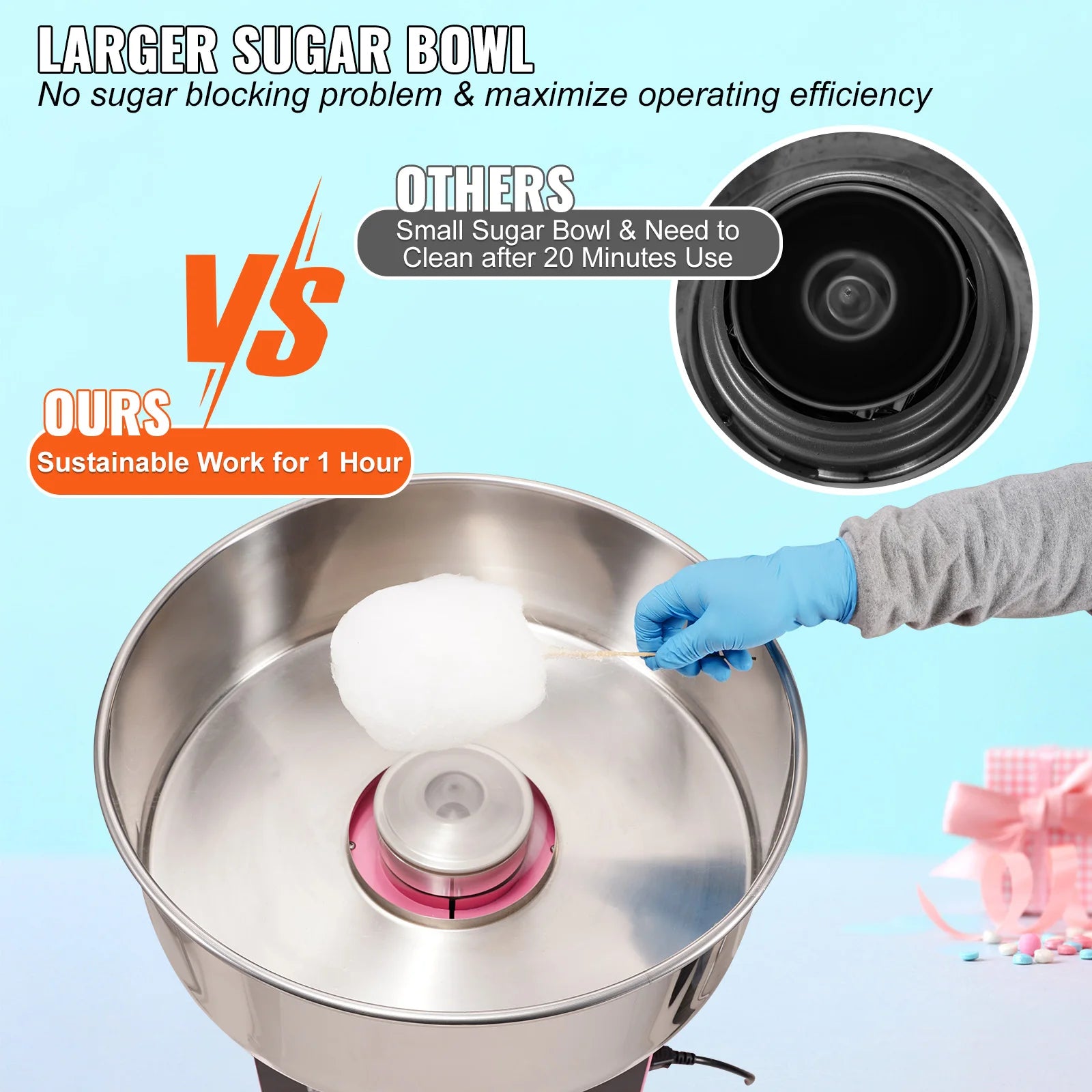 VEVOR Electric Cotton Candy Machine Commercial Floss Maker with Stainless Steel Bowl Sugar Scoop - My Store