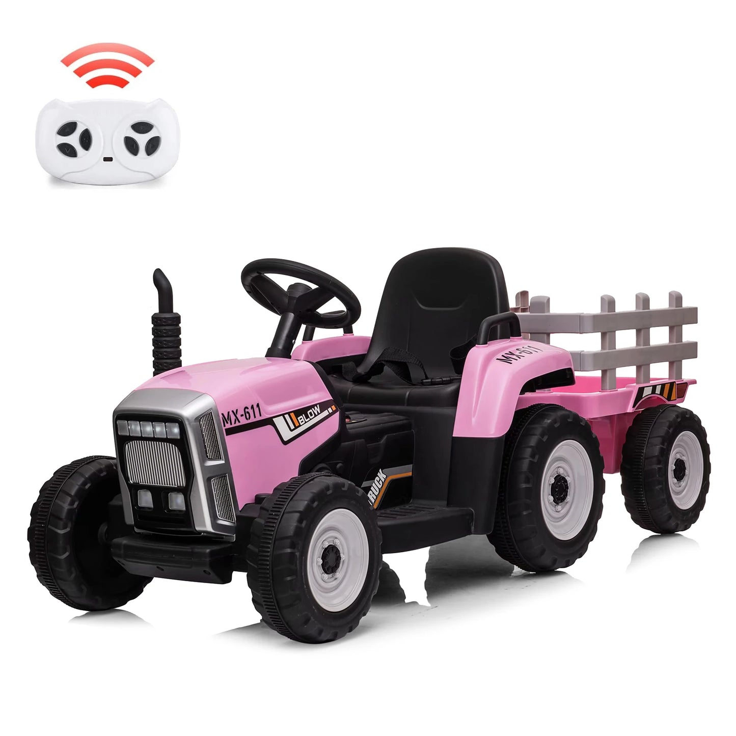 12V Kids Ride On Car Electric Tractor with Trailer for Toddlers Ride On Toy with Remote Control