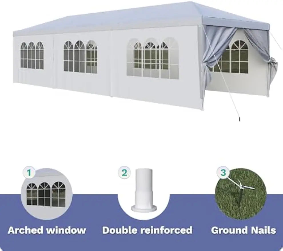 10x30 FT Heavy Duty Party Tent - Waterproof Outdoor Canopy for Weddings, Events & Backyard, White