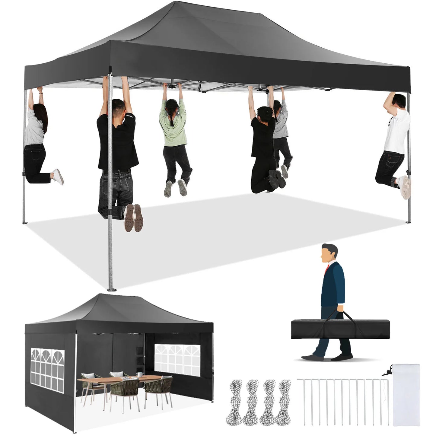 COBIZI 10x15 Heavy Duty Pop up Canopy Tent with 4 sidewalls Commercial Canopy Wedding Party Tents